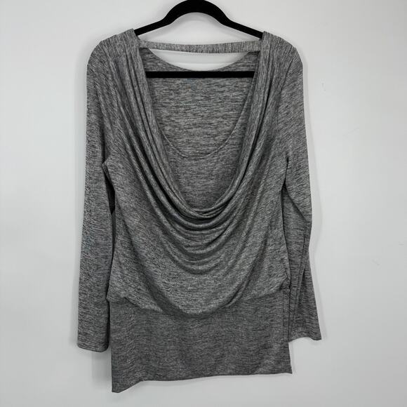 WHBM Drape-back Tunic Size Medium Gray Metallic Slinky Knit Long Sleeves - Picture 11 of 12